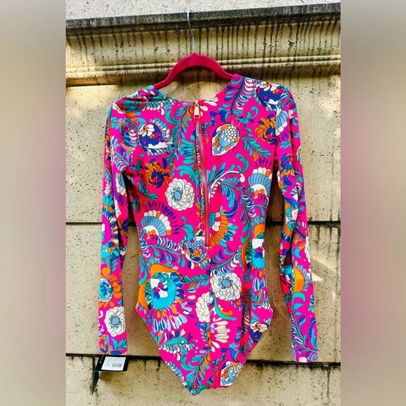 🆕 🔖 kate spade ♠️ Sea Garden Zip Up RashGuard Swimsuit✨Radiant Pink✨Small✨NWT! - Picture 5 of 16